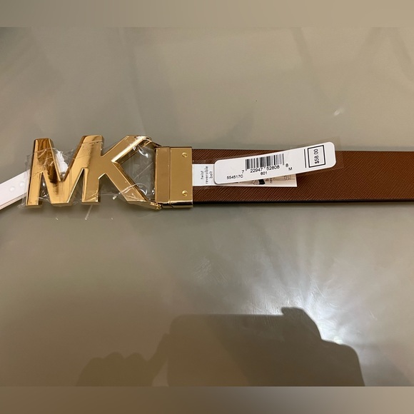 MICHAEL KORS BELT REVERSIBLE TWIST ORCHID MK LOGO TO LUGGAGE MK GOLD BUCKLE - Picture 4 of 8